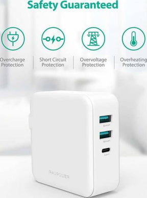 RAVPower RP-PC082 65W AC Wall Charger PD 65W+QC 3.0 18W – White