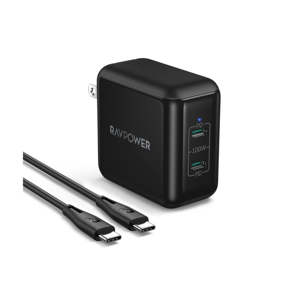 Donation nedbrydes Midlertidig RAVPower 100W GaN II Generation 2 DUO USB-C Ports PD Series Wall Charg