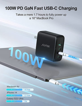 Alfox 100W USB C Charger Block PD 3.0 PC006, Fast Charging Station for Devices