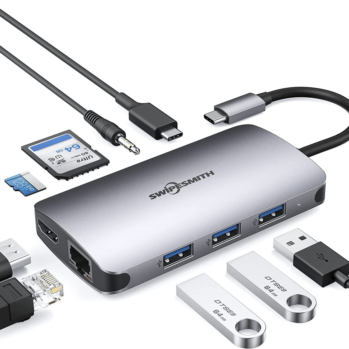 USB C Hub, 9-in-1 USB-C HUB Multiport Adapter with 4K HDMI