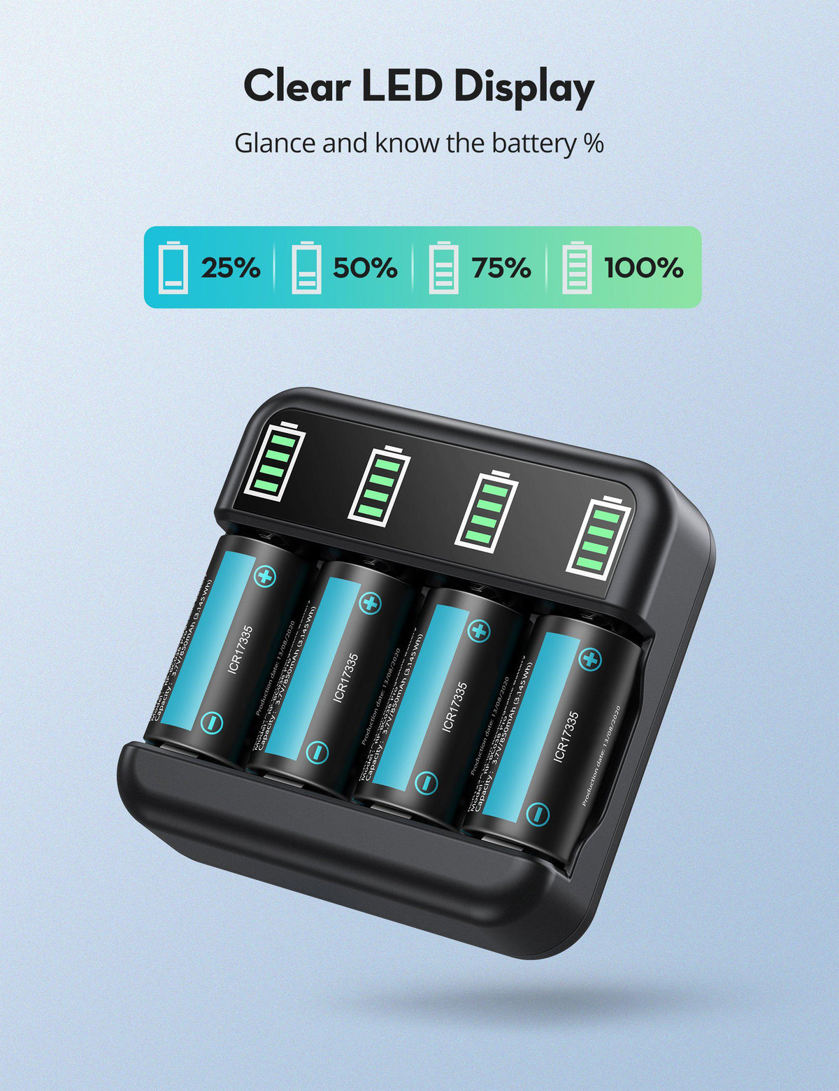Rechargeable CR123A Lithium Batteries, 8 Pack 3.7V 850mAh Batteries-RAVPower