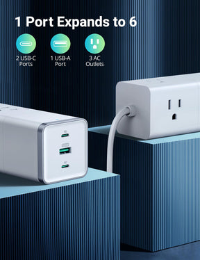 Pioneer 6-Port Power Strip, 3 AC Outlets, Flat Plug-RAVPower