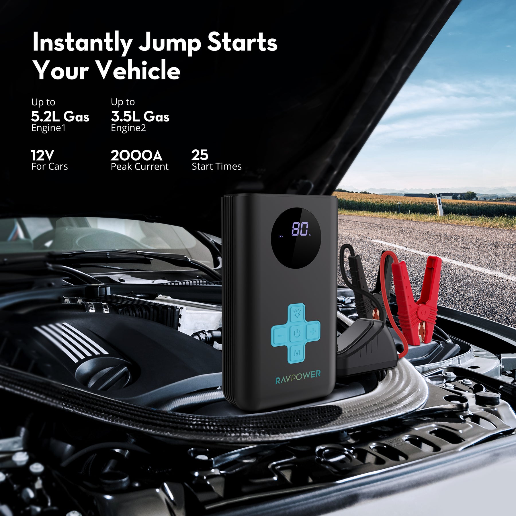 RAVPower Auto Starthilfe 500 A Spitzenstrom 12000mAh Batterie Ladegerät  Tragbare USB Ladegerät Externer Akku