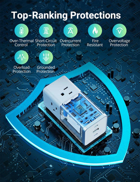 Pioneer 6-Port Power Strip, 3 AC Outlets, Flat Plug-RAVPower