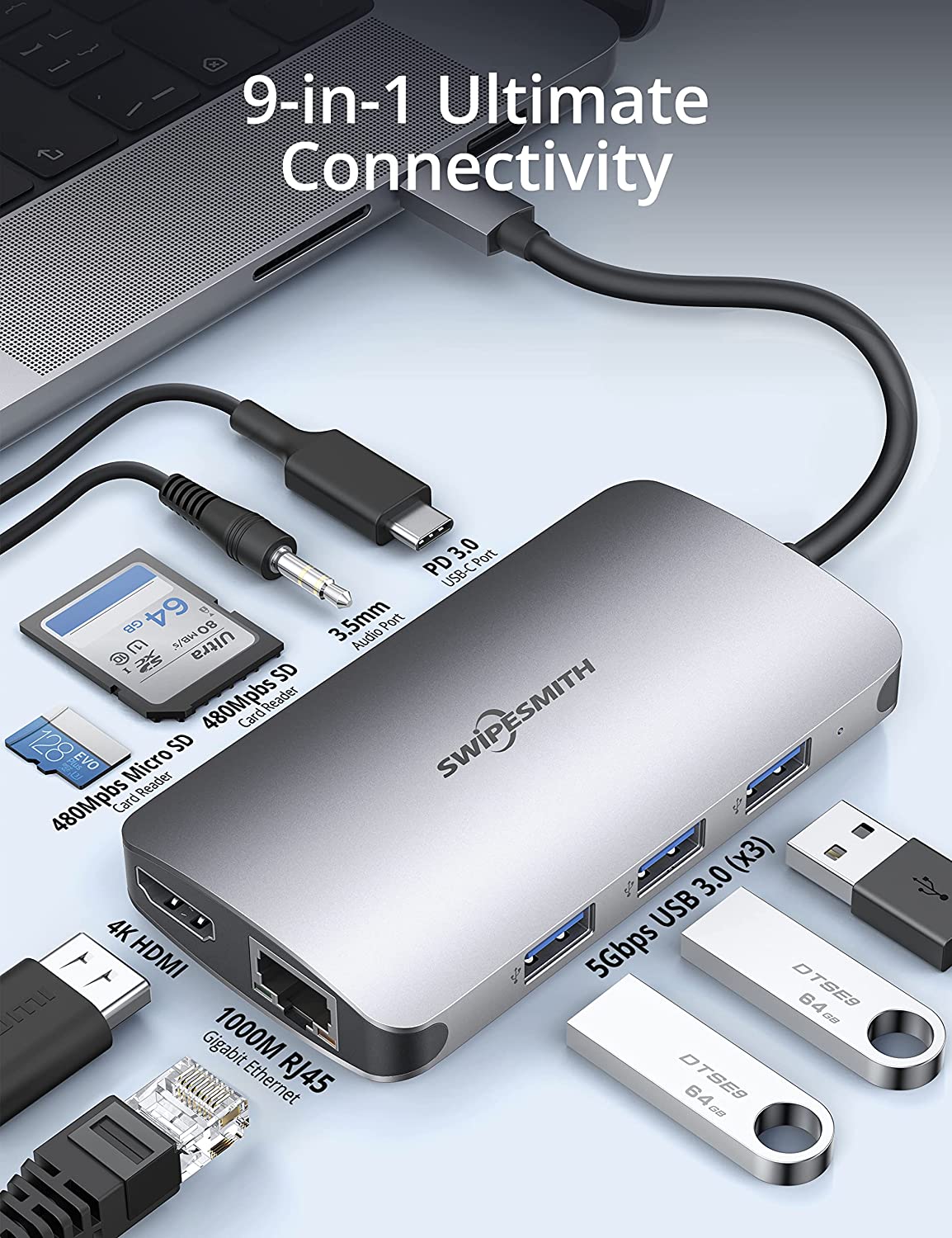 Adaptateur Usb-c To Hdm 4K - Rj45 (Ethernet) - 2 x Usb - 1 Usb-c 3.0