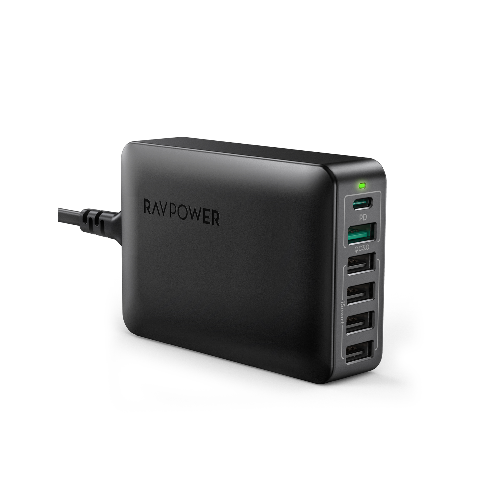 60W 6-Port Desktop USB Charging Station with 30W Power Delivery-RAVPower