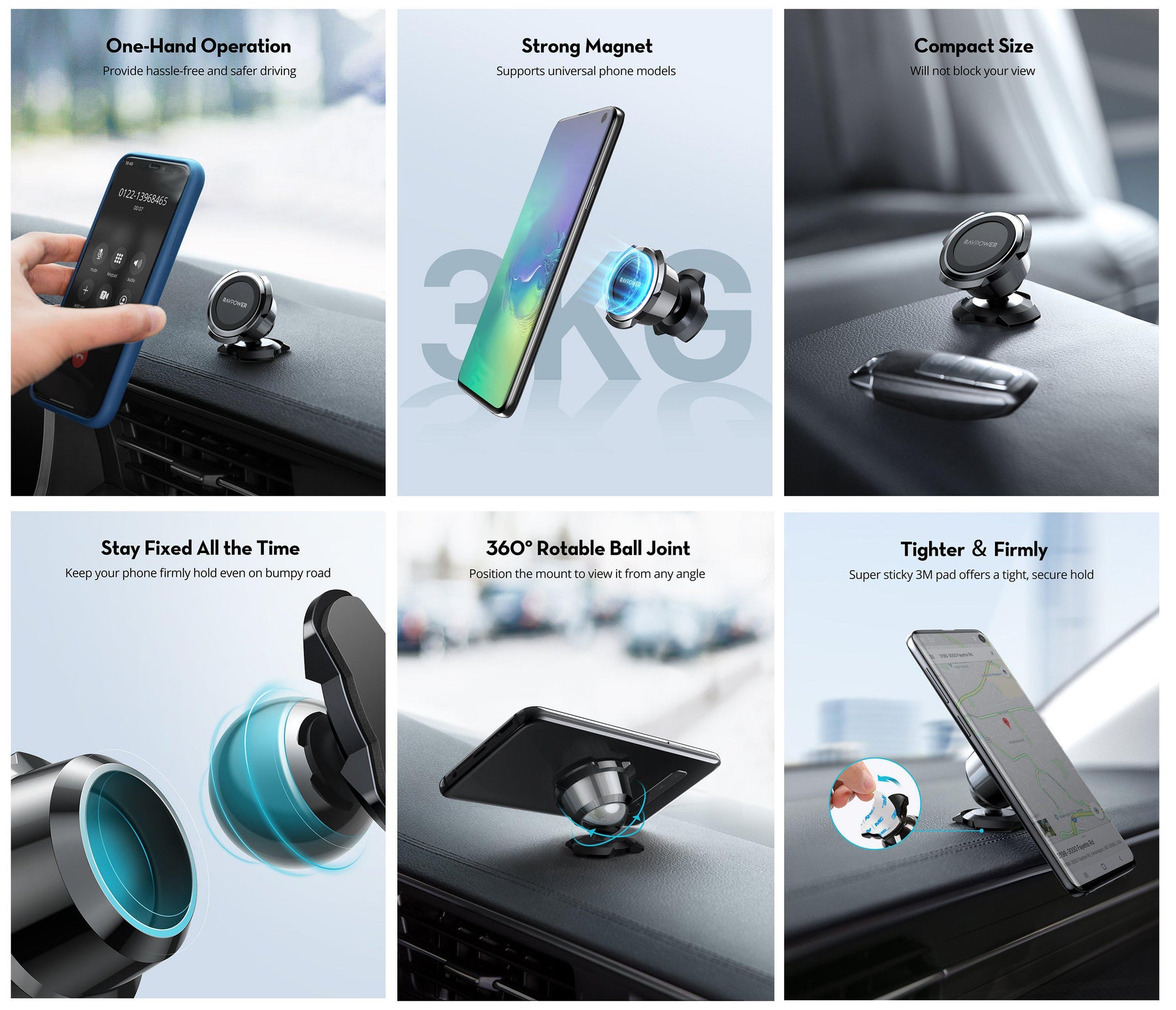 3M Adhesive Magnetic Car Phone Holder 360° Rotatable