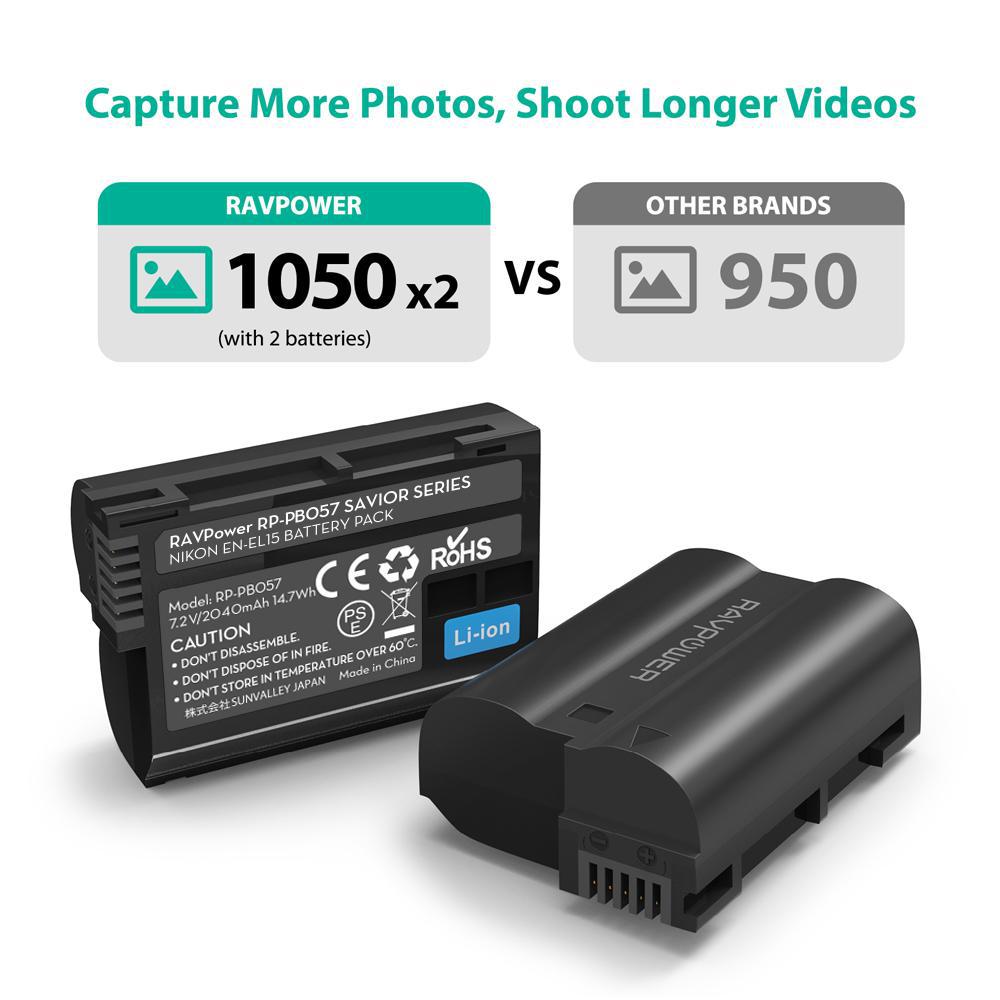 EN-EL15 EN EL15a Battery Charger Set Compatible with Nikon-RAVPower