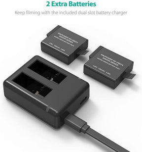 RAVPower RP-PB074 2-Pack Battery & Charger For GoPro HERO7 HERO6 HERO5 PB59