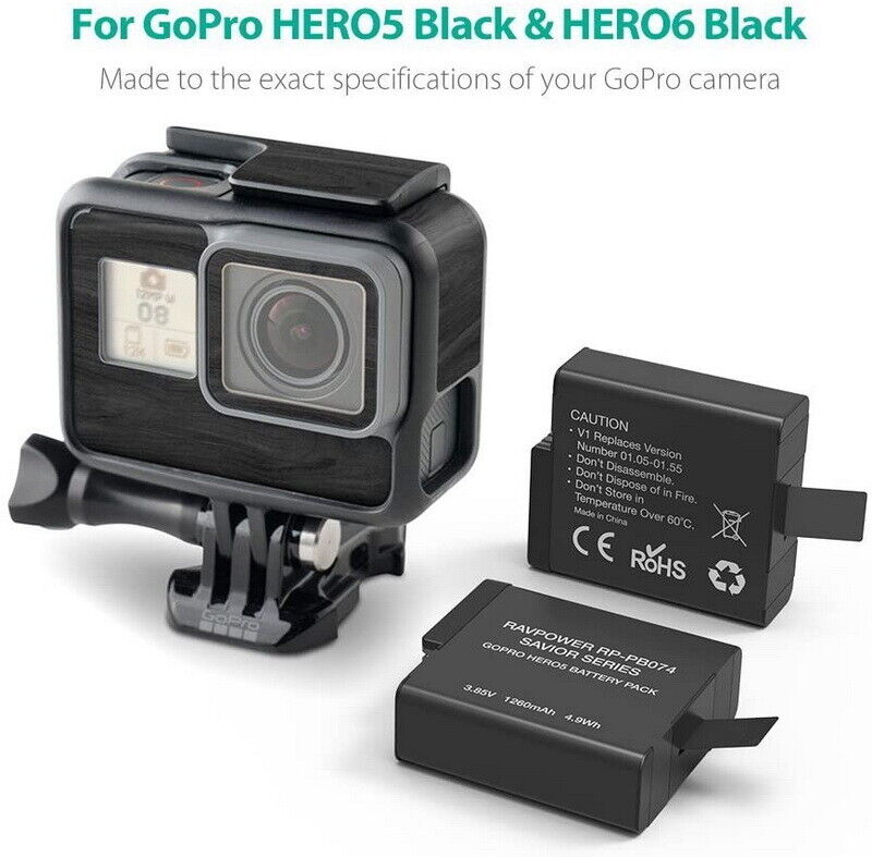 RAVPower RP-PB074 2-Pack Battery & Charger For GoPro HERO7 HERO6 HERO5