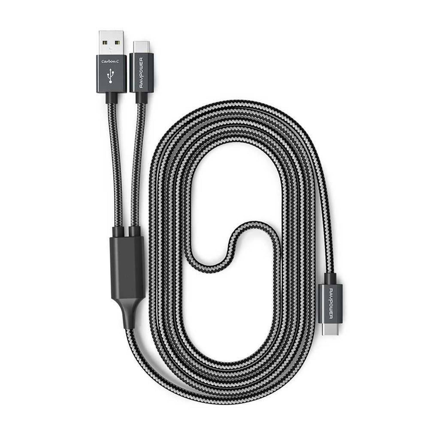 RAVPower 2 in 1 Nylon Braided Type-C Cable 3.3ft Compatible for Android Type-C Devices