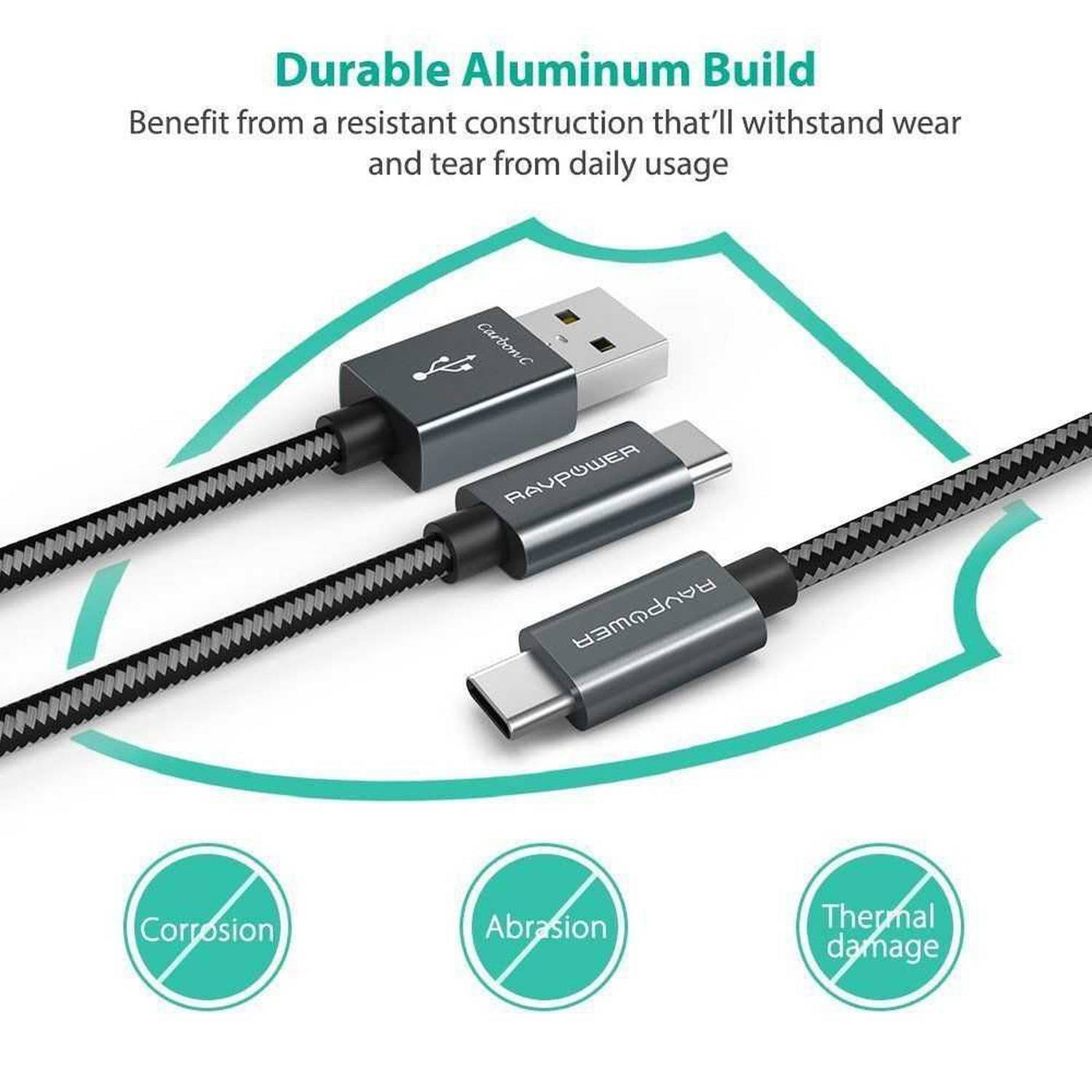 RAVPower 2 in 1 Nylon Braided TypeC Cable 3.3ft Compatible for Androi