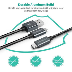 RAVPower 2 in 1 Nylon Braided Type-C Cable 3.3ft Compatible for Android Type-C Devices