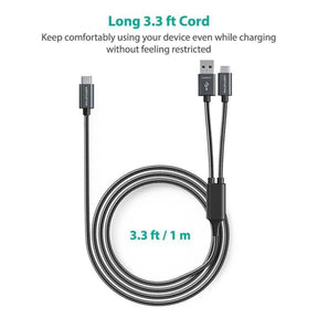 RAVPower 2 in 1 Nylon Braided Type-C Cable 3.3ft Compatible for Android Type-C Devices