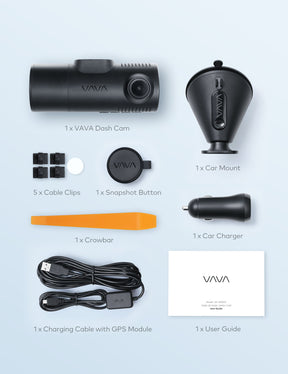 VAVA 2K Dual Dash Cam with Car Charger