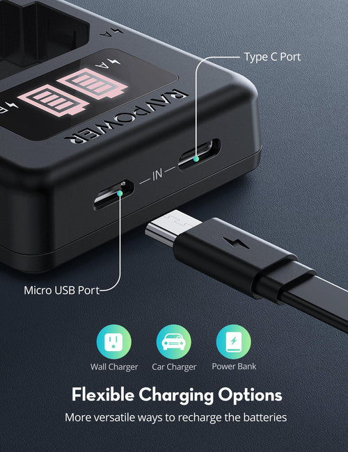 RAVPower NPFZ100 2040mAh Camera Battery Charger Set for Sony