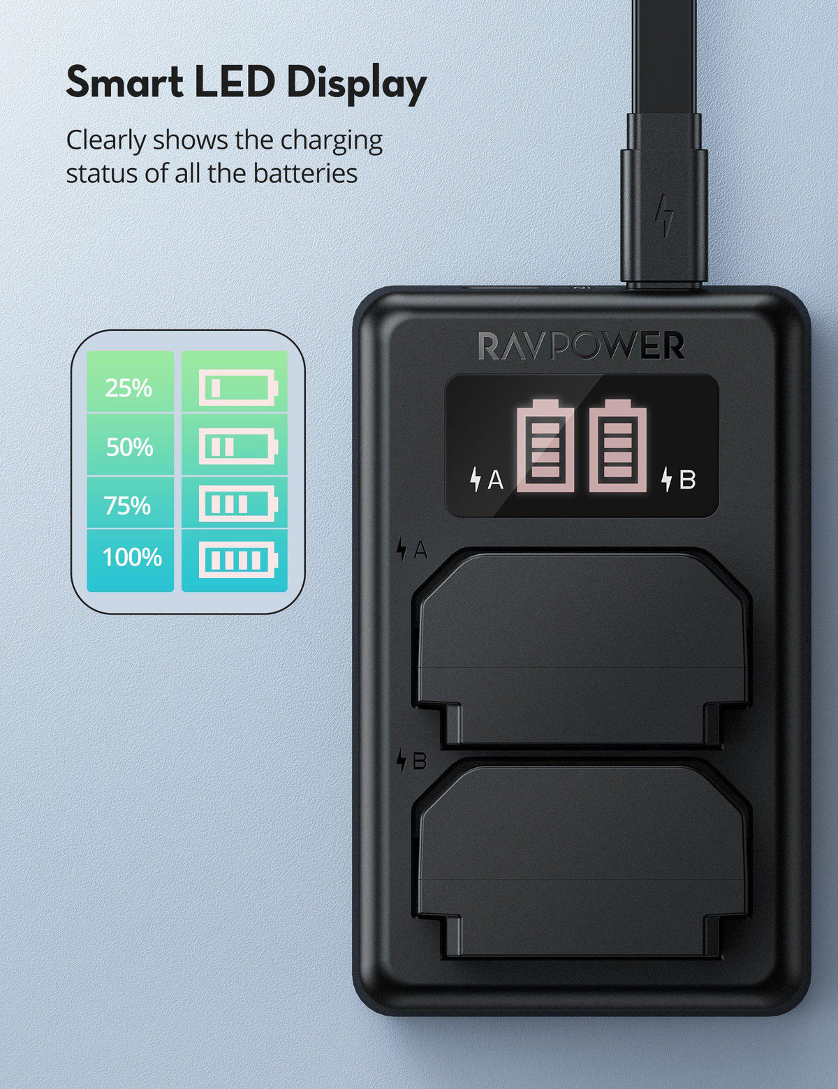 RAVPower NPFZ100 2040mAh Camera Battery Charger Set for Sony