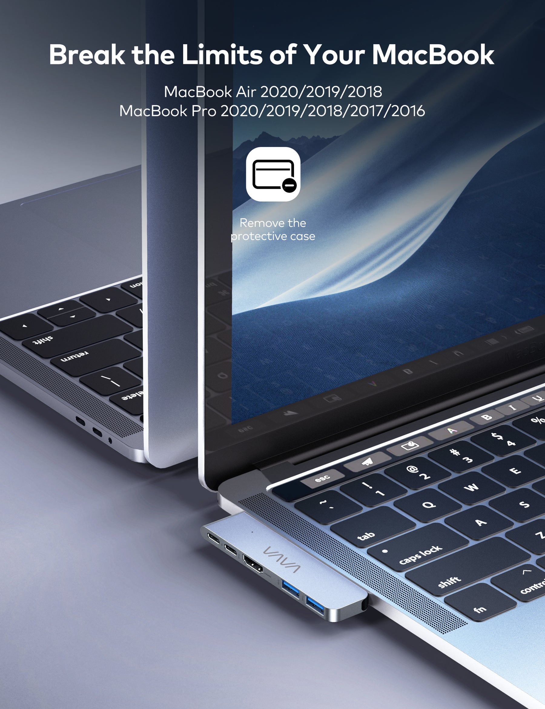 VAVA 5-Port USB-C Hub for MacBook Pro/Air, Dual-Monitor Adapter, 5K 60Hz Display, HDMI Video Output-RAVPower