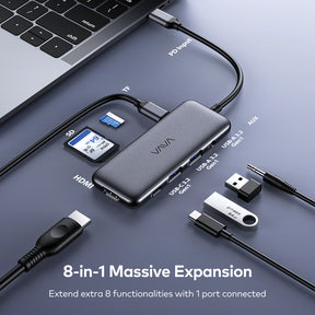 VAVA USB-C Hub, 8-in-1 USB-C Adaptor, with 4K 60Hz HDMI, USB-C and 2 USB-A 5Gbps Data Ports-RAVPower